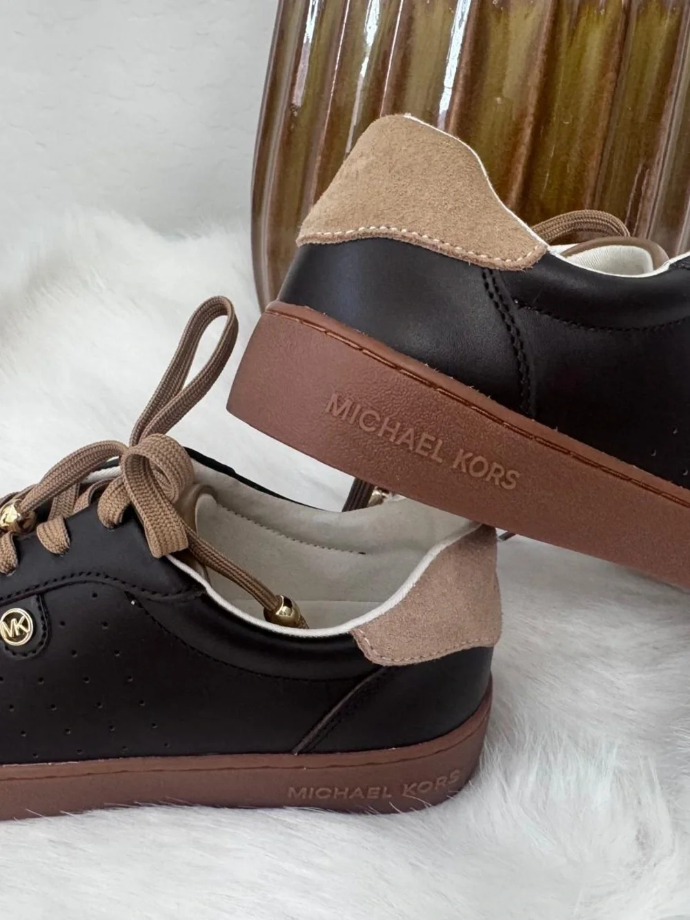 Michael Kors Brown and Tan Leather Low-Top Sneakers